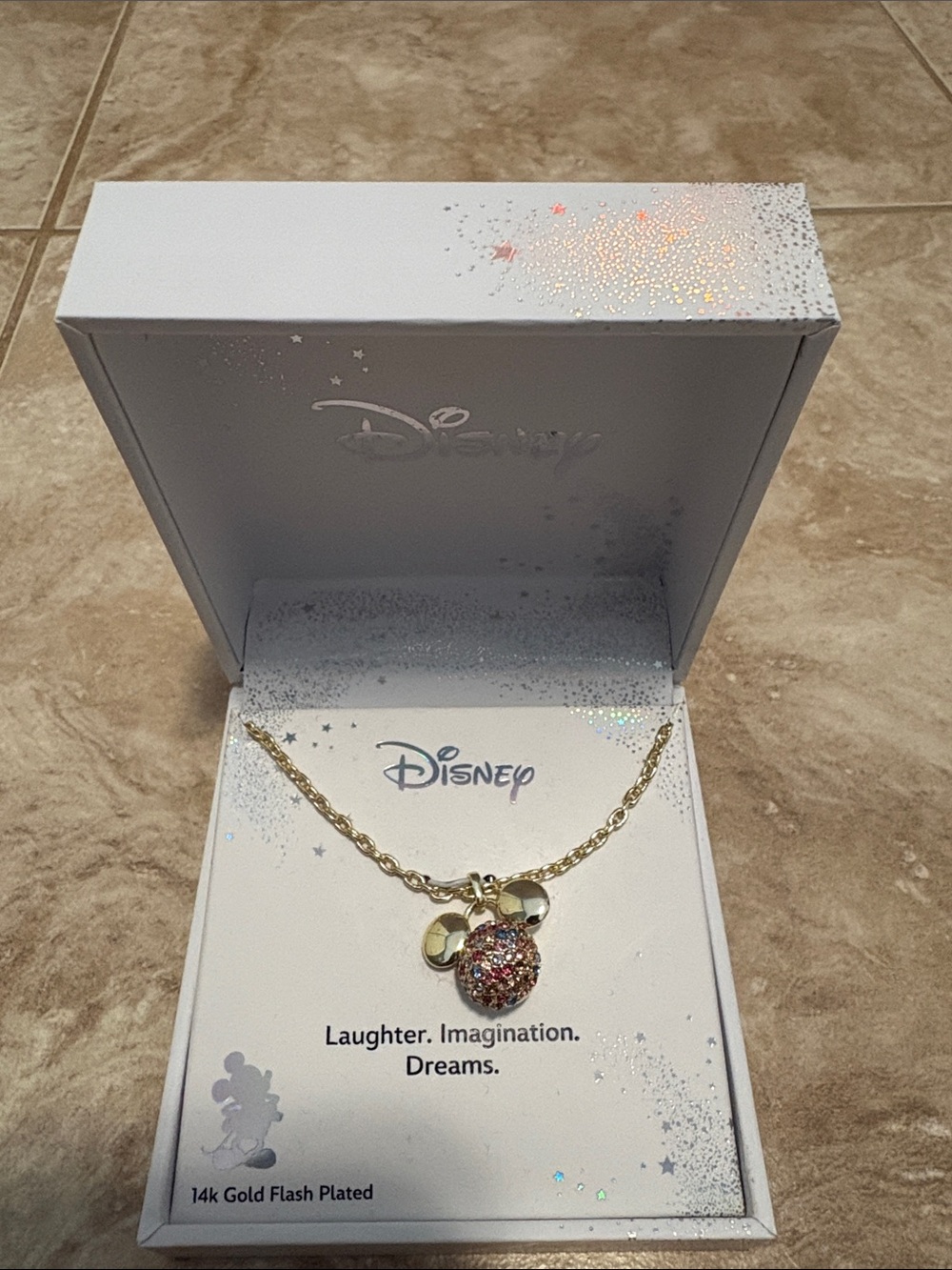 Disney Gold-Plated Necklace with Pink Multi-Crystal Mickey Pendant